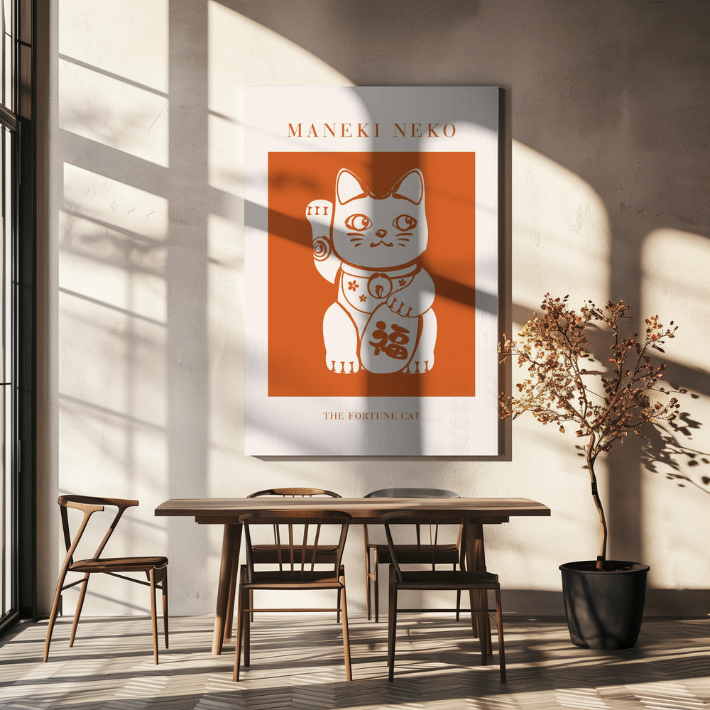 Maneki-neko Katze Orange | Leinwand