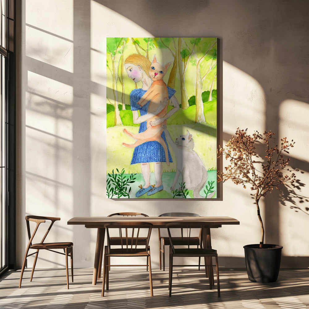 Dame mit der orange-grauen Katze. | Leinwand