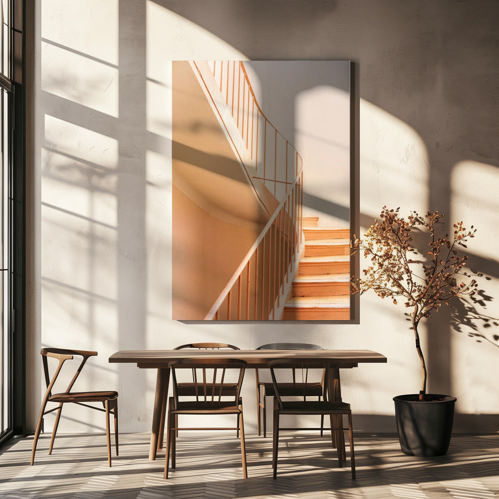 Orangefarbene Stufen | Architektonischer Minimalismus | Leinwand