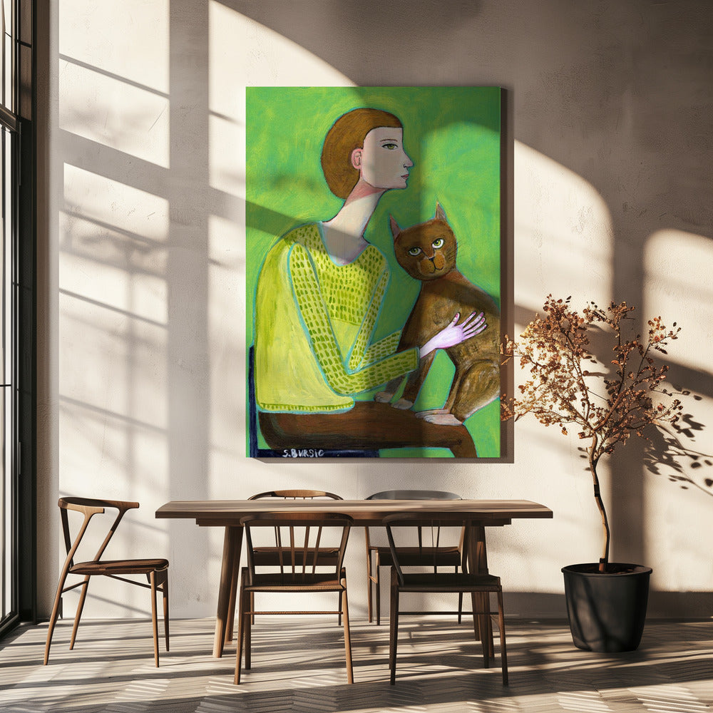 Woman with cat | Canvas