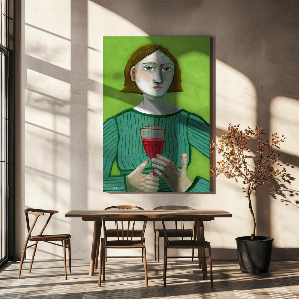 Dame mit Rotwein | Leinwand