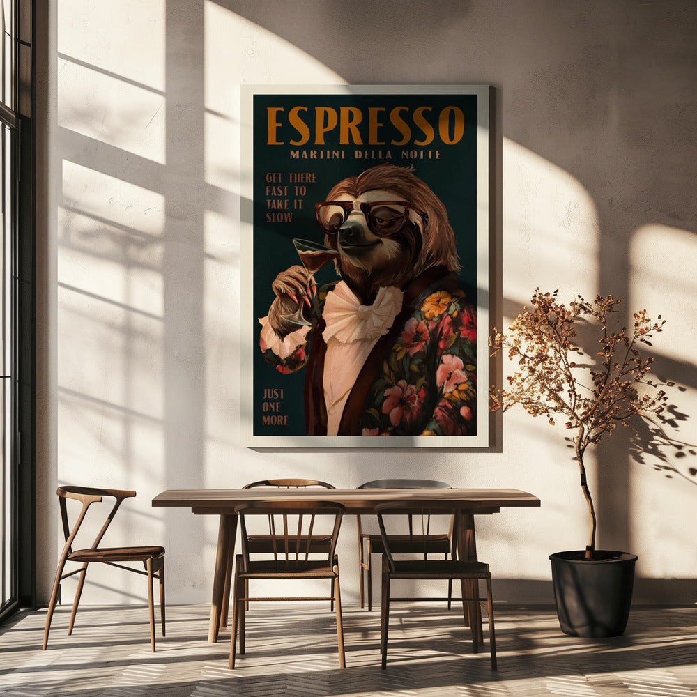 Art Deco Espresso Martini trinkendes Faultier | Leinwand