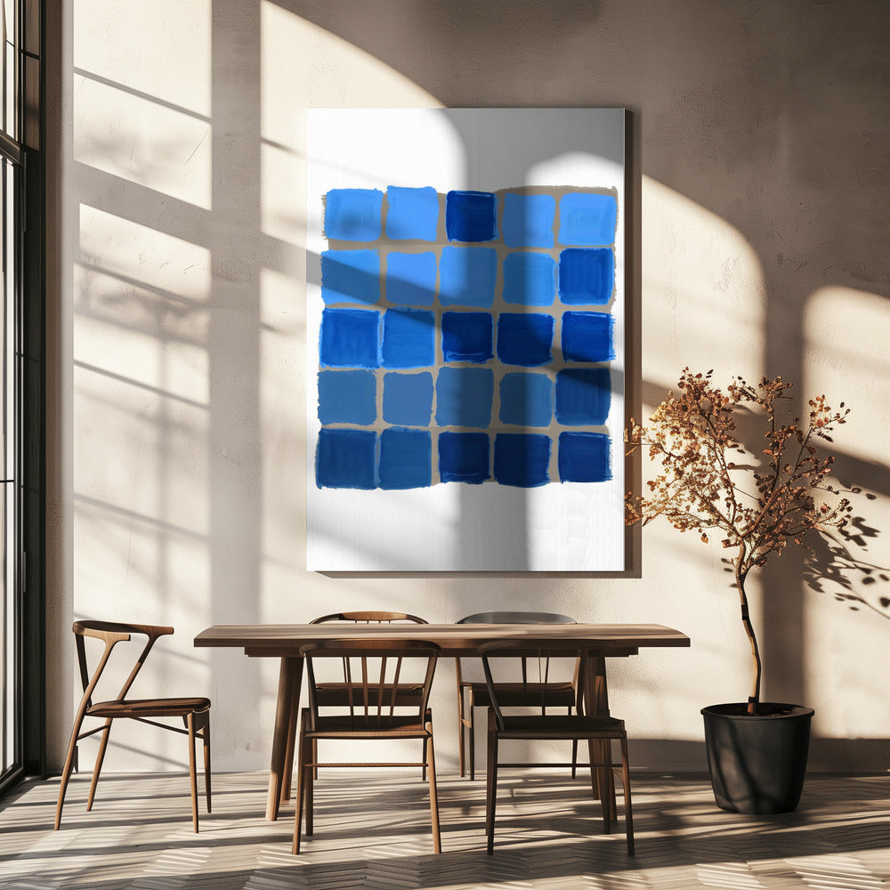 Blau karierter quadratischer Druck | Leinwand