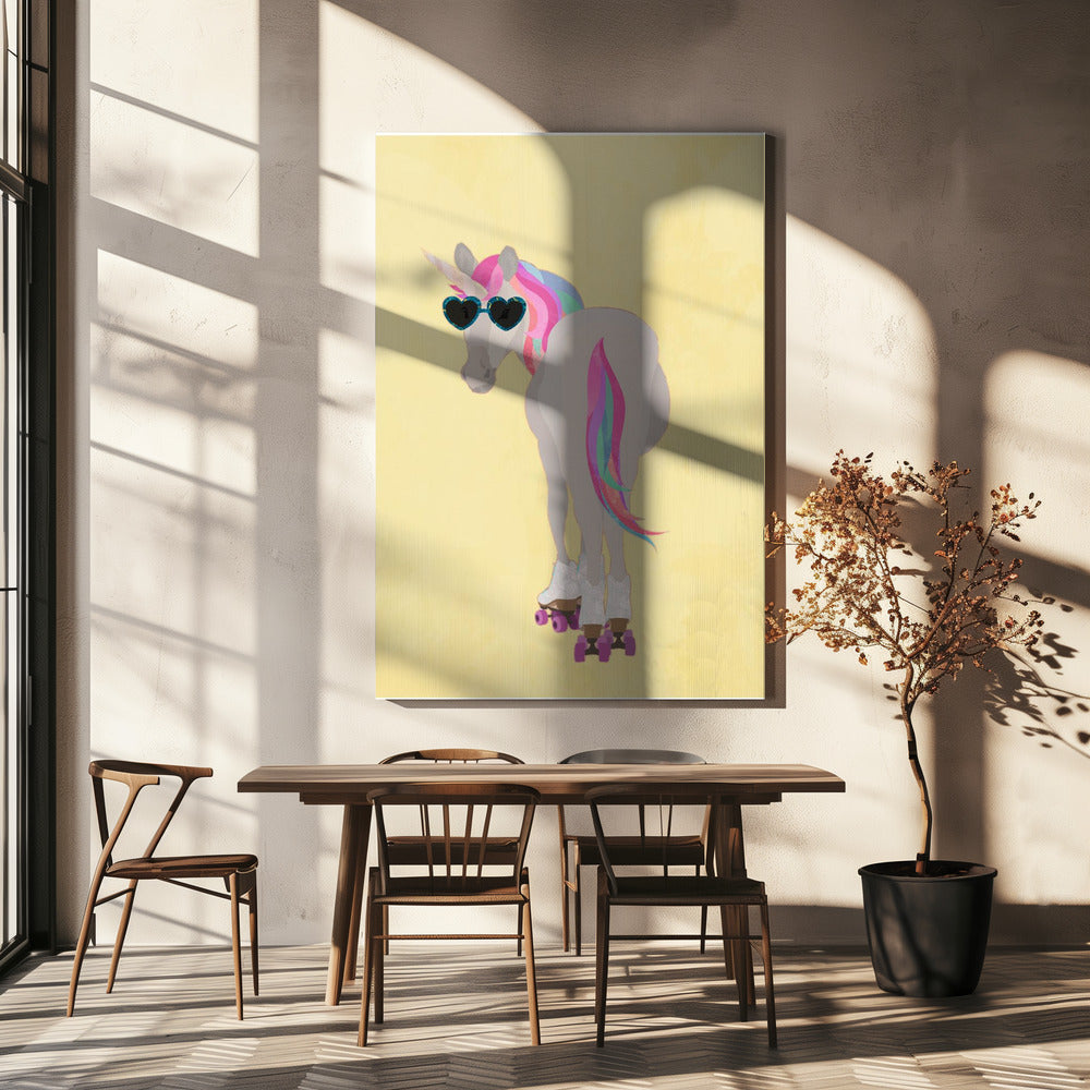 Unicorn rollerskating yello | Canvas