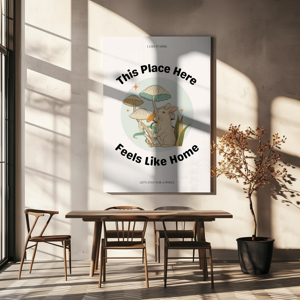 Kaninchen unter Pilzen mit dem Spruch | Leinwand