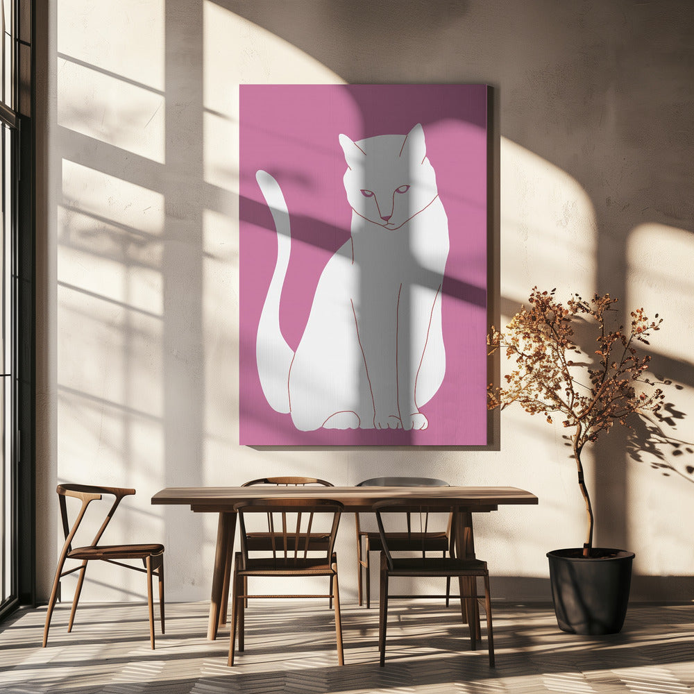 Weiße und rosa Katze | Leinwand