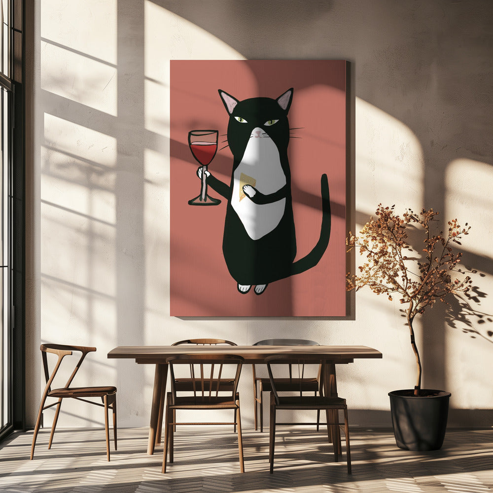 Katze mit Wein | Leinwand