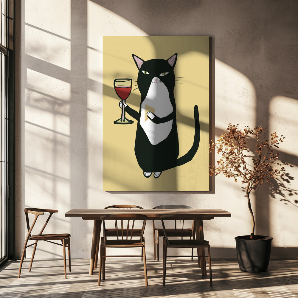 Katze mit Wein | Leinwand