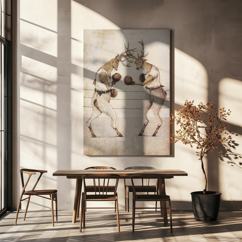 Deer Fight Vintage Style | Canvas