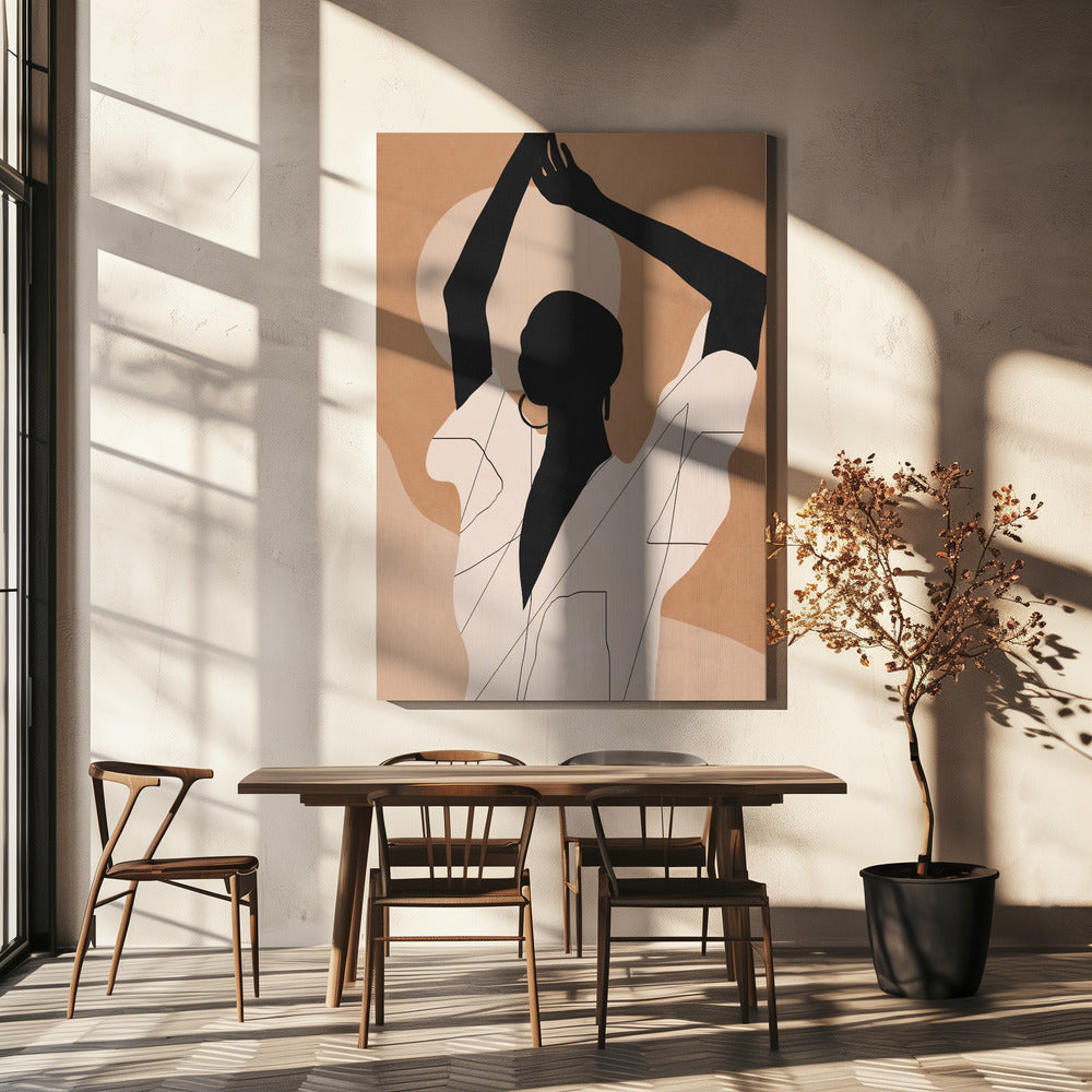 Minimalistische abstrakte Kunst Sonnenuntergang Mädchen | Leinwand