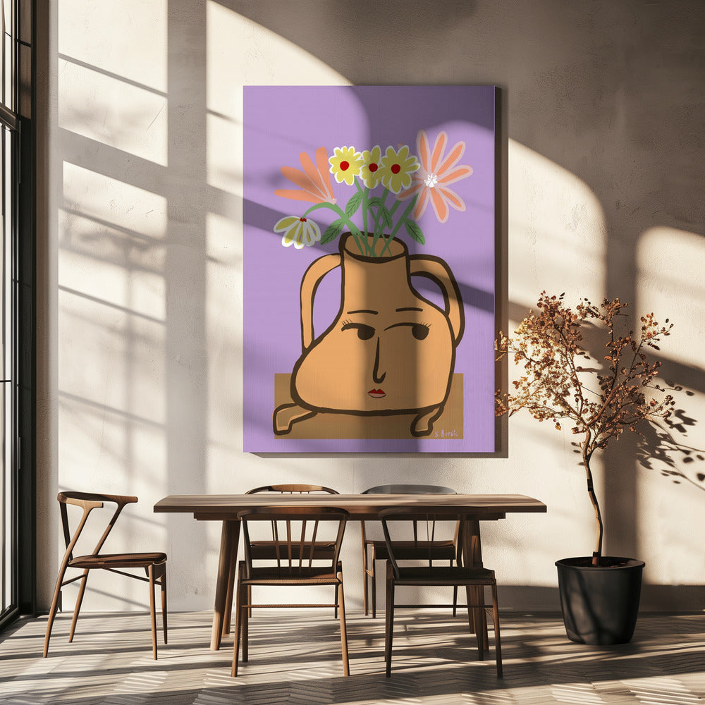Dame in Vase mit Blumen | Leinwand
