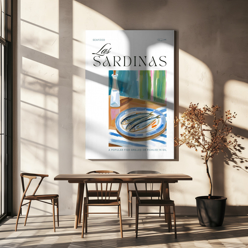 Teller Sardinen mit Flasche | Leinwand