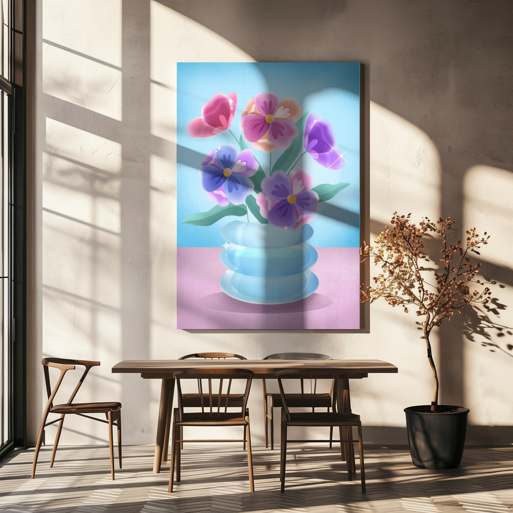 Blütenblätter in blauer Vase | Leinwand