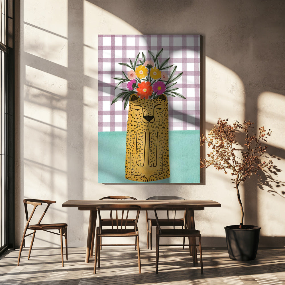 Vase in Leopardenform mit Blume | Leinwand