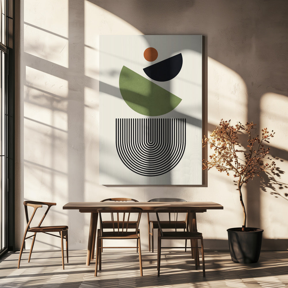 Geometric Shapes in Green Black and Orange | Canvas