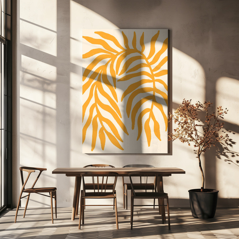 Gelbe Silhouette Strukturierter Zweig | Leinwand