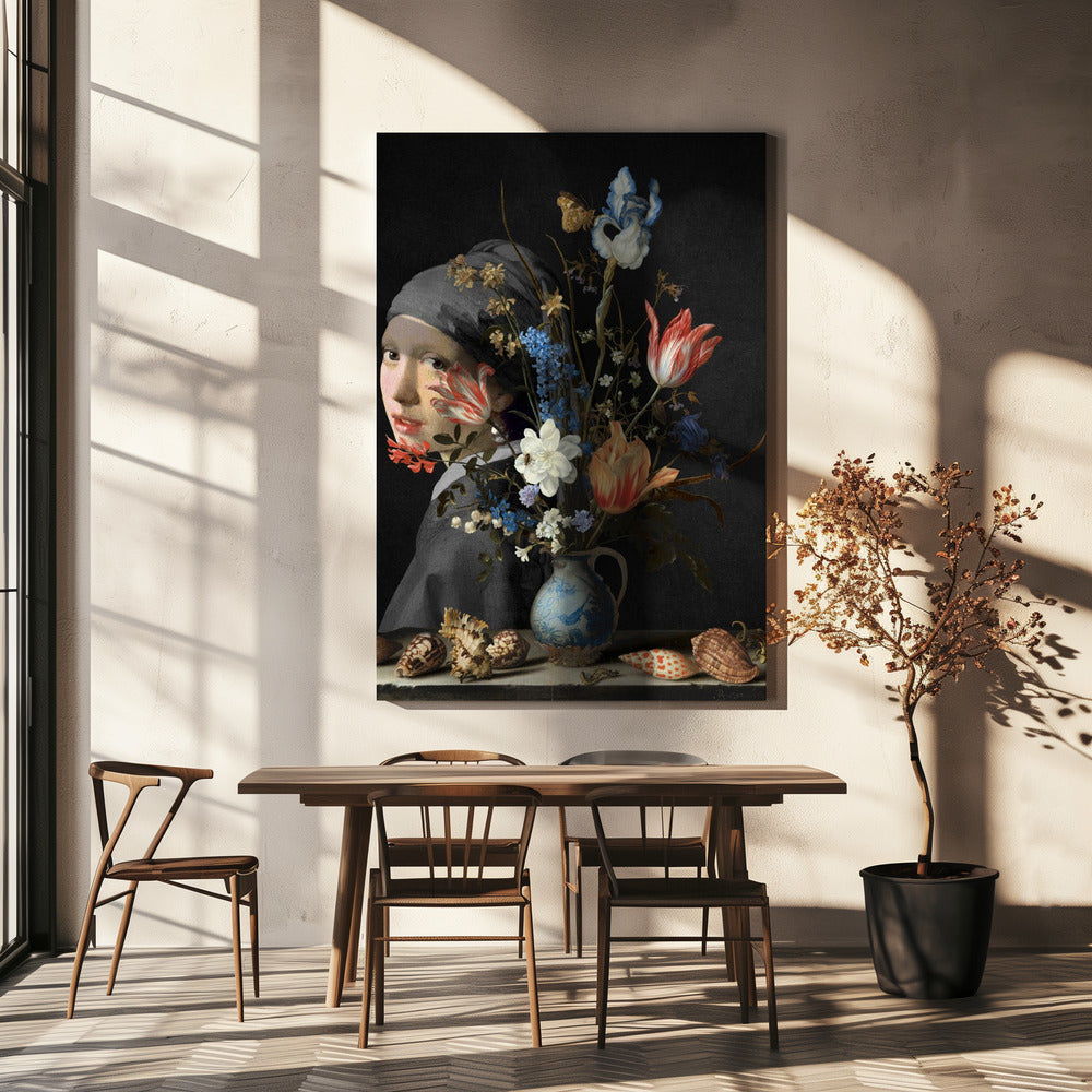 Das Mädchen mit dem Perlenohrring – Hinter einer Wan Li-Vase | Leinwand