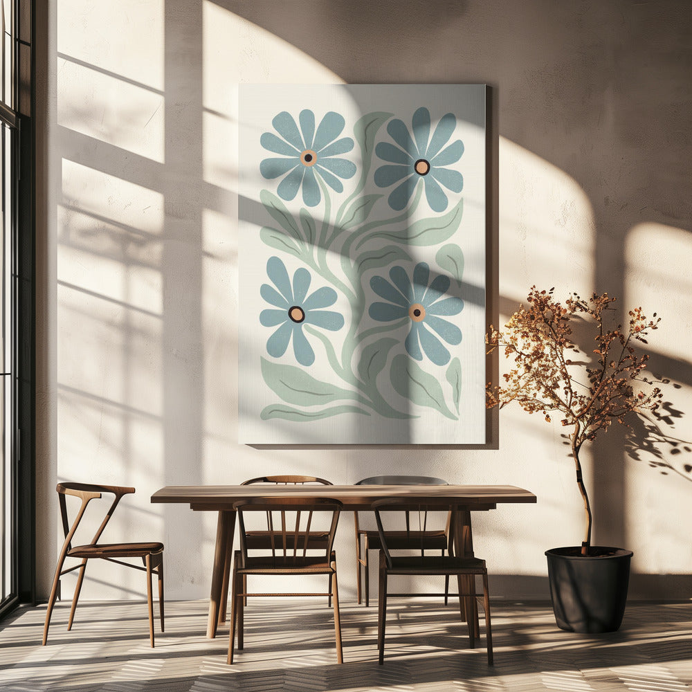 Abstrakte Blumen Blau und Grün | Leinwand
