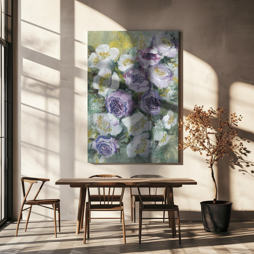 Floral Composition With White And Purple Flowers | Canvas