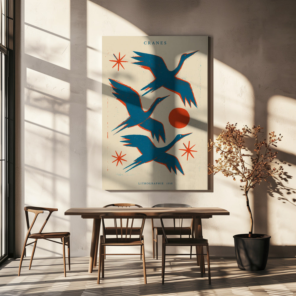 Kraniche Lithographie | Leinwand