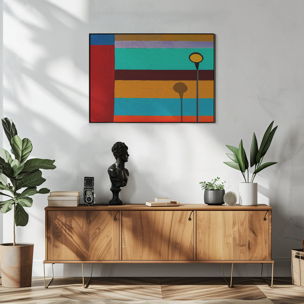 Lampe und gestreifte Wand | Poster
