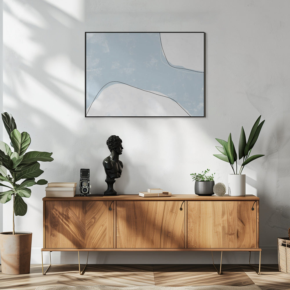 Blau- und Weißtöne mit fließenden Linien | Poster