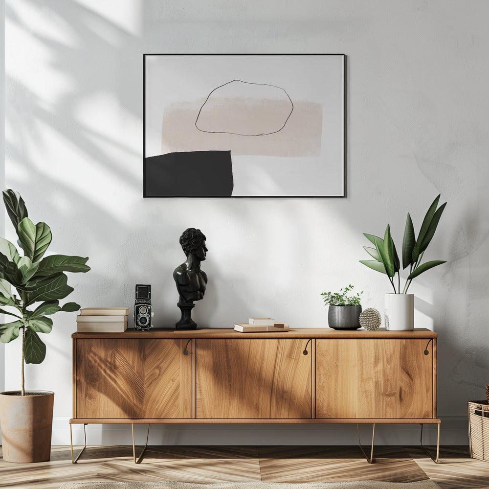 Beige Form und schwarzer Block | Poster