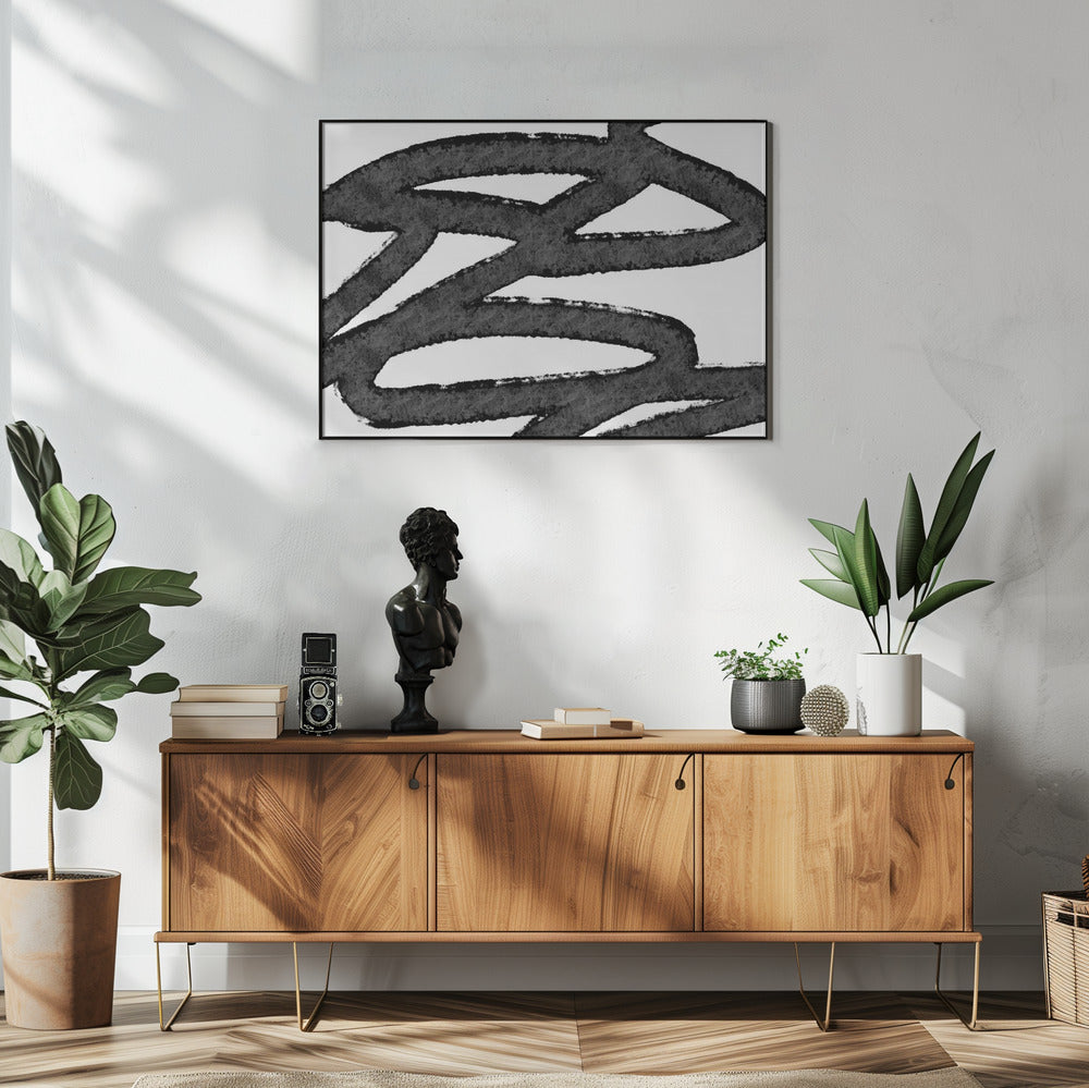 Schwarze Pinselstriche auf weißem Hintergrund | Poster