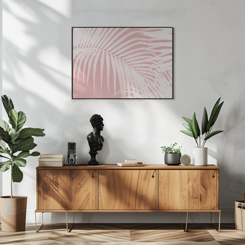 Palmblätter auf rosa Silhouette IV | Poster