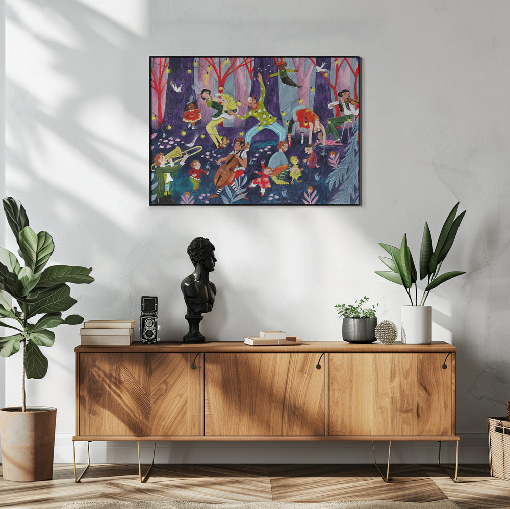 Zirkusartisten und Kinder im Wald | Poster