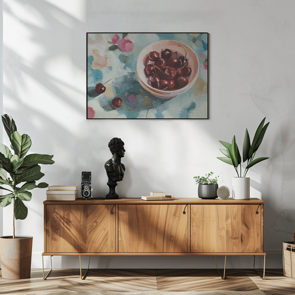 Kirschen auf Tischdecke | Poster