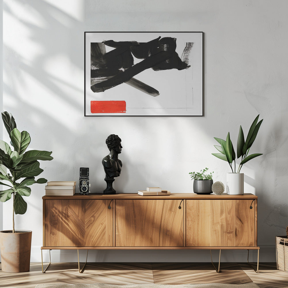 Zen-Pinselstrich mit rotem Block 1 | Poster