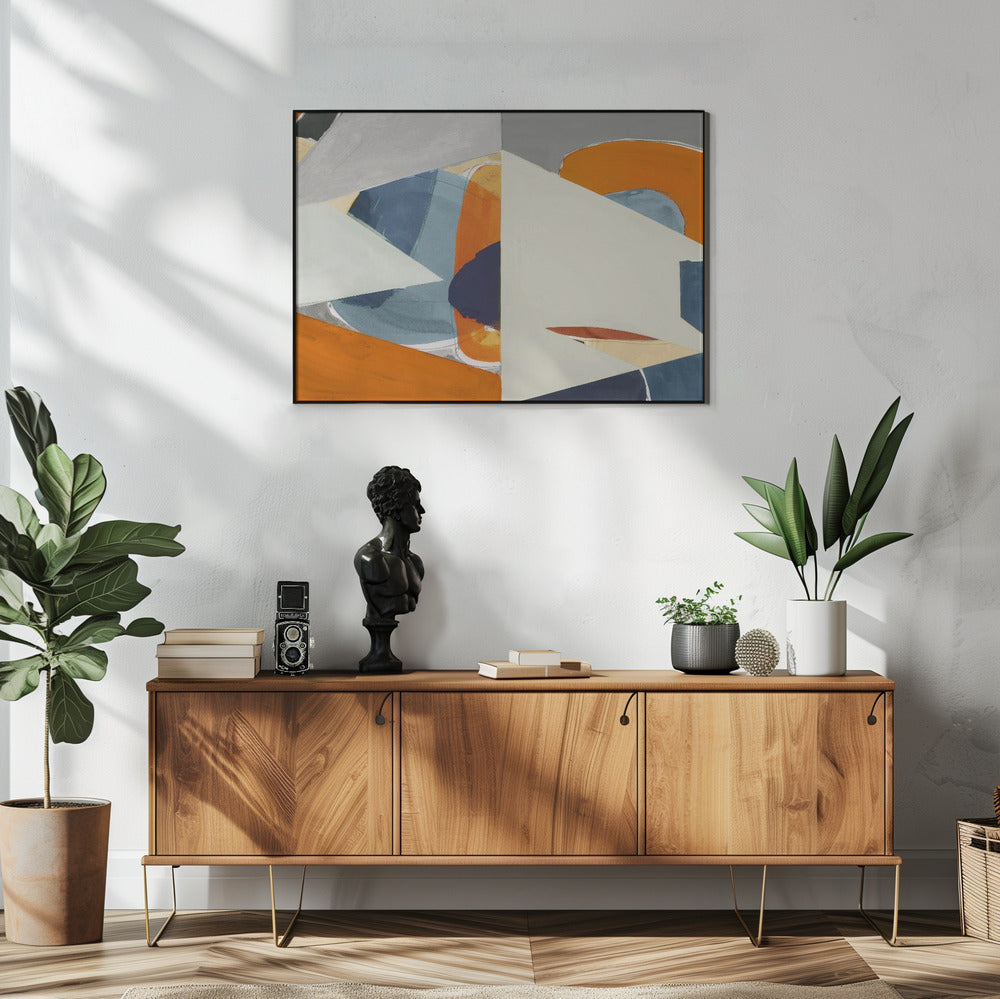Orange, Blaugrau Abstrakter Kunstdruck | Poster