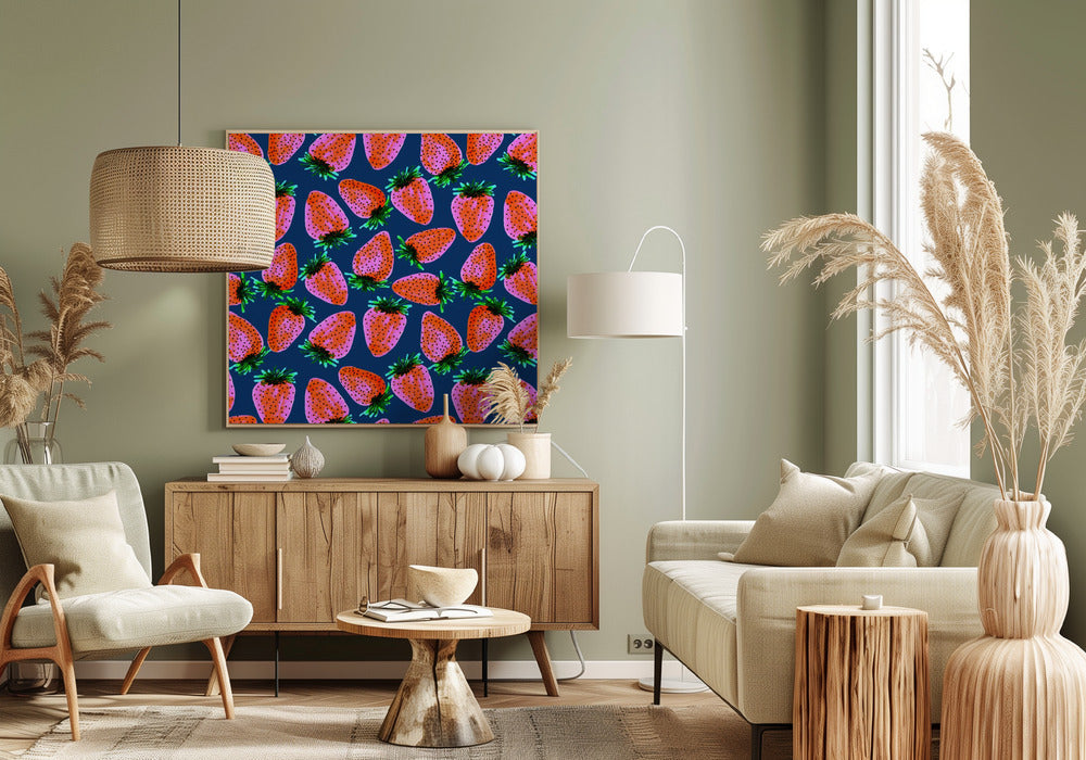 Red Lavender On Navy Strawberries Fruit | Canvas