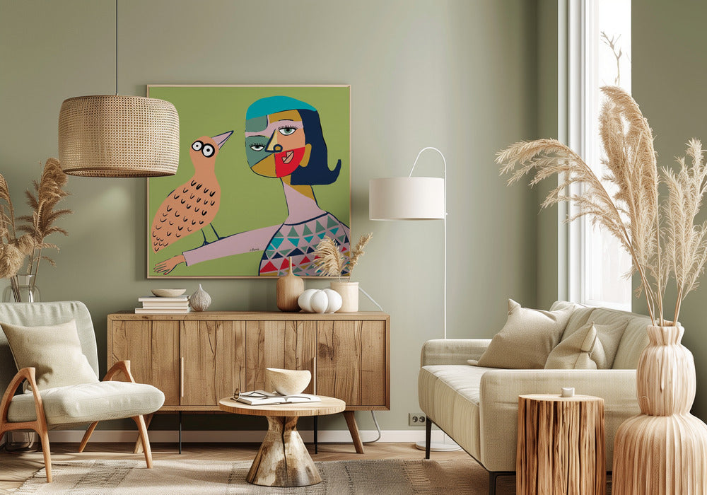 Dame mit Vogel | Leinwand