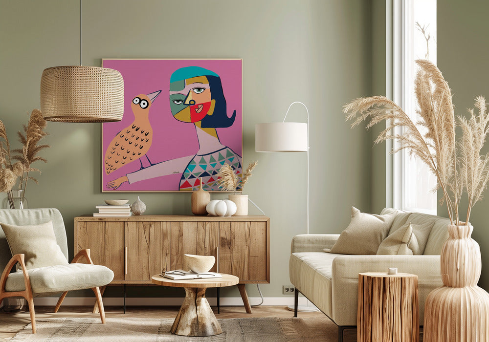 Dame mit Vogel | Leinwand