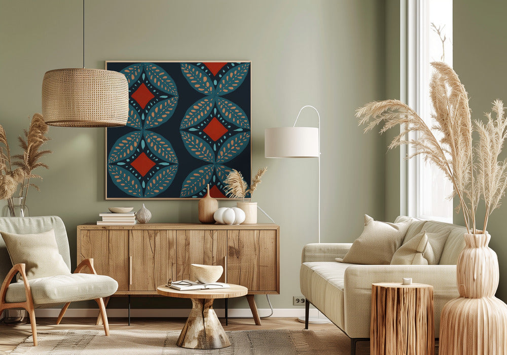 Geometrische Blätter Modernes Medaillon Mosaik | Leinwand