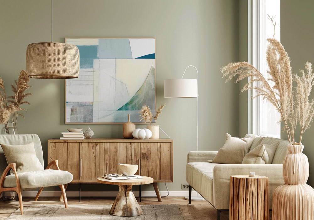 Abstrakte blau-weiße Formen Neutral Nr. 1 Druck | Leinwand