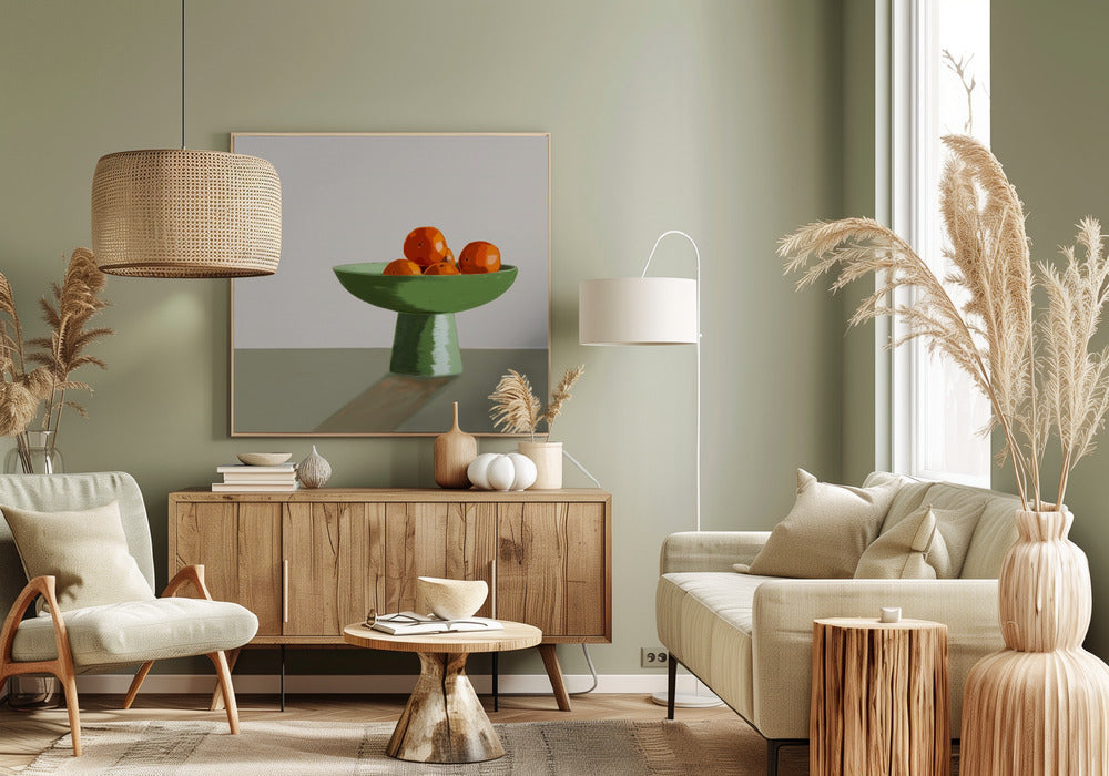 Mandarins in green bowl. | Canvas
