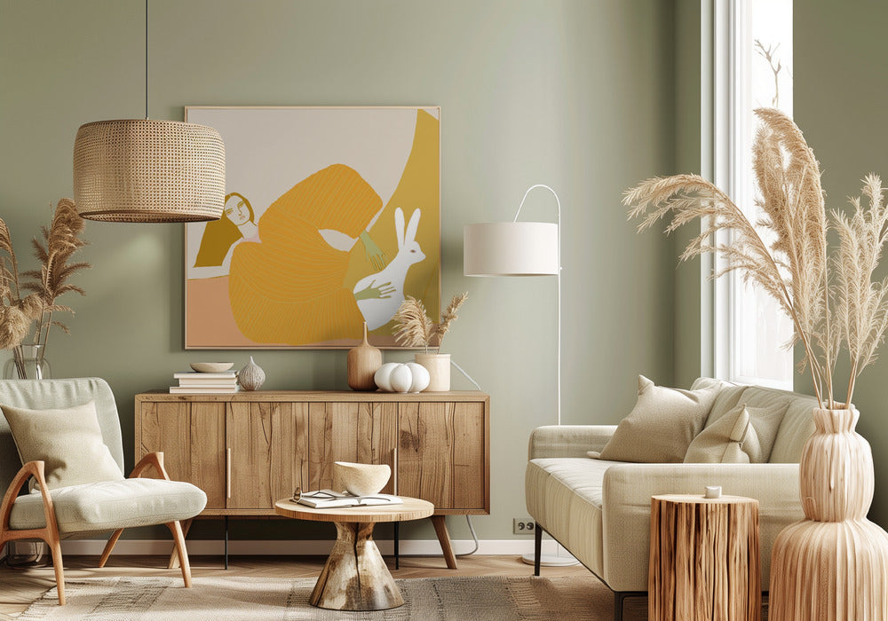 GOLD lady with rabbit | Canvas