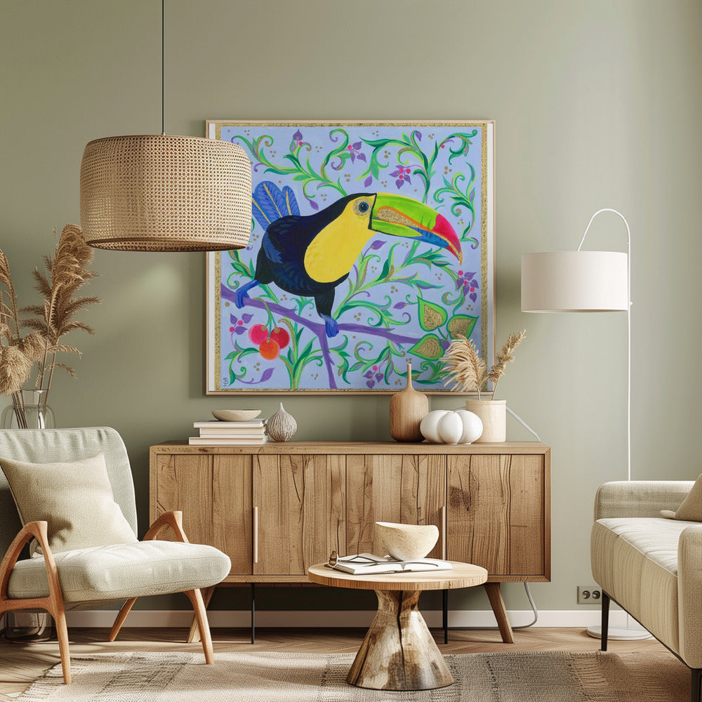 Bunter Schnabel auf einem Ast | Leinwand