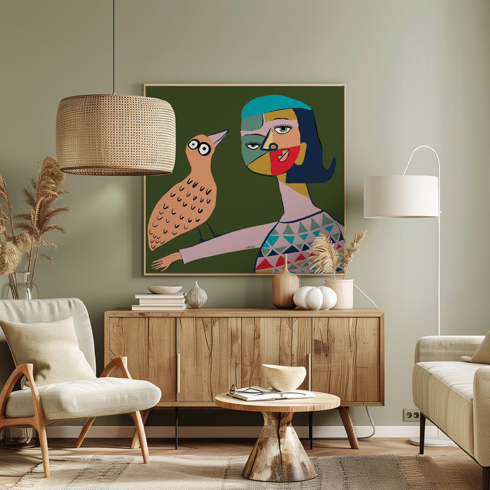 Dame mit Vogel | Leinwand