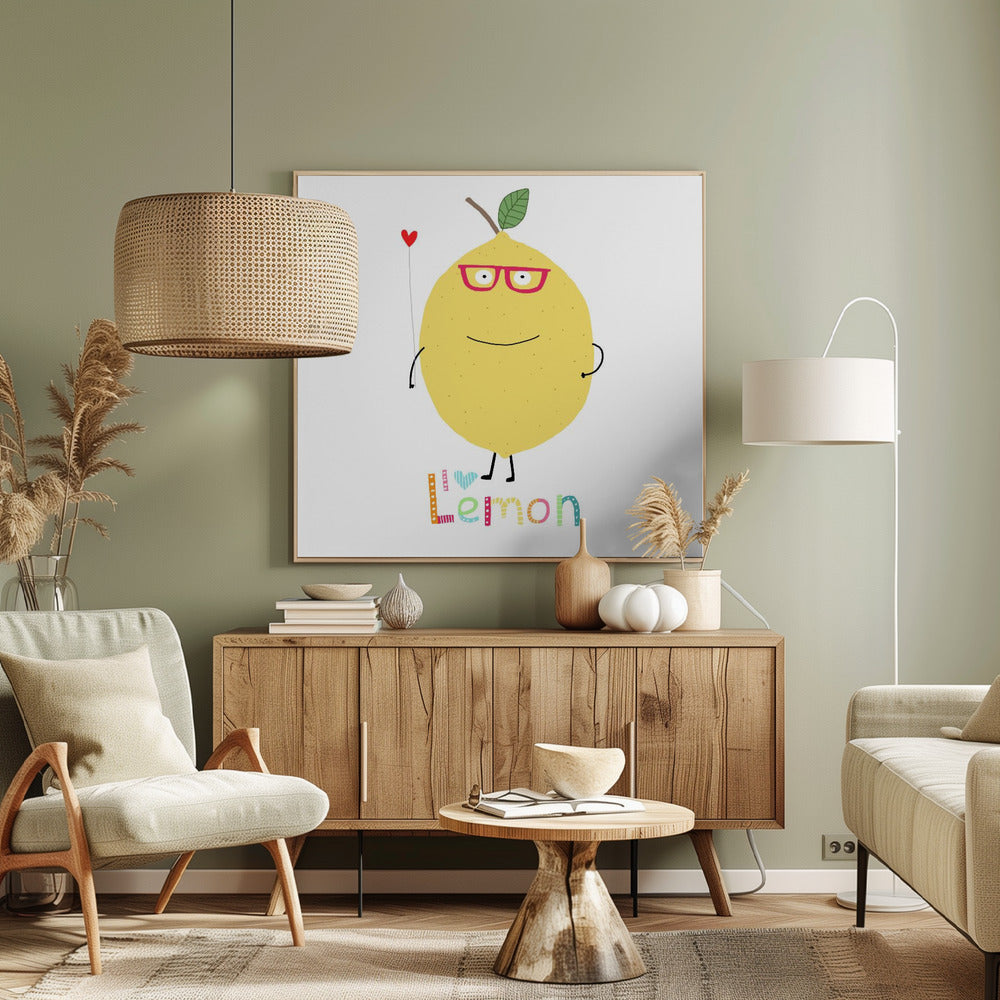Ich liebe Zitrone! Eine süße Zitrone mit einem Herz. | Leinwand