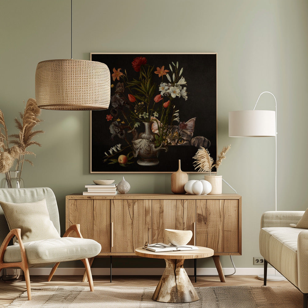 Vintage Vase mit leuchtenden Blumen | Leinwand