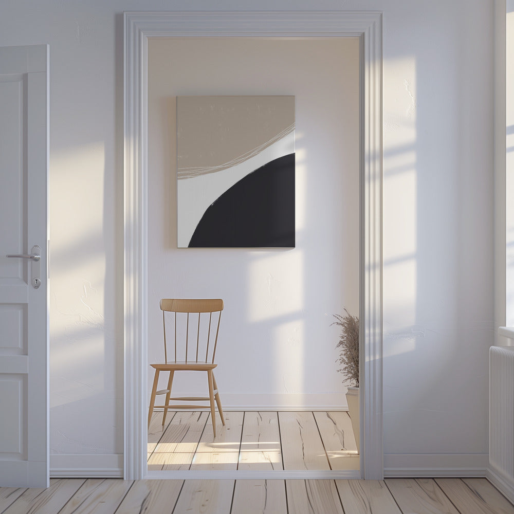 Beige und schwarze organische Formen | Leinwand