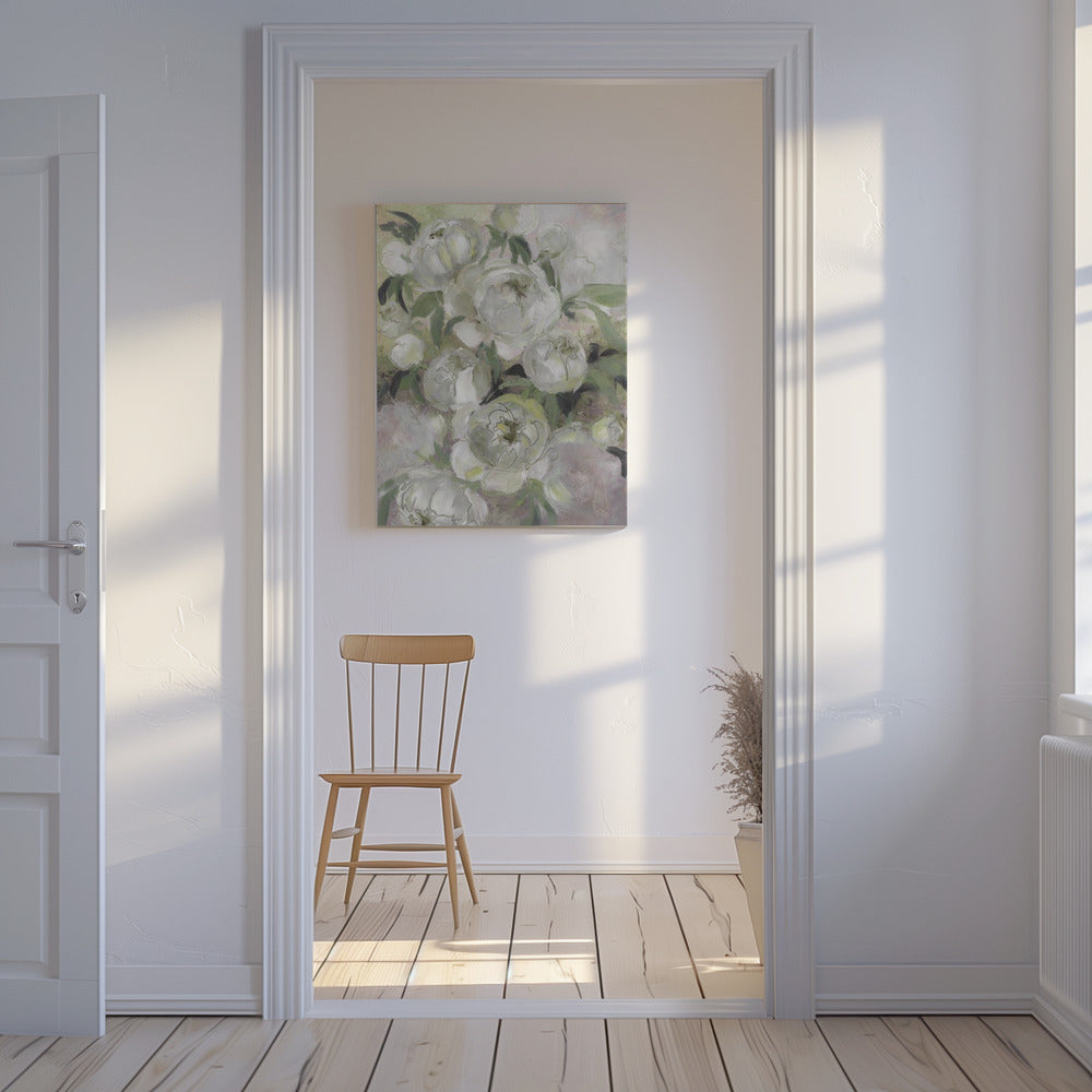 Traurige, malerische Blumen in Grün | Leinwand