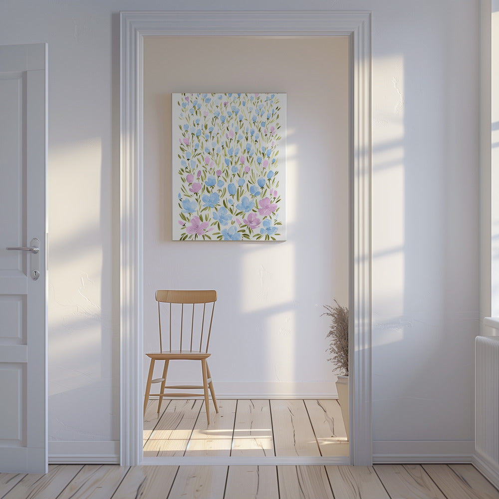 Feld mit lila und blauen Blumen | Leinwand