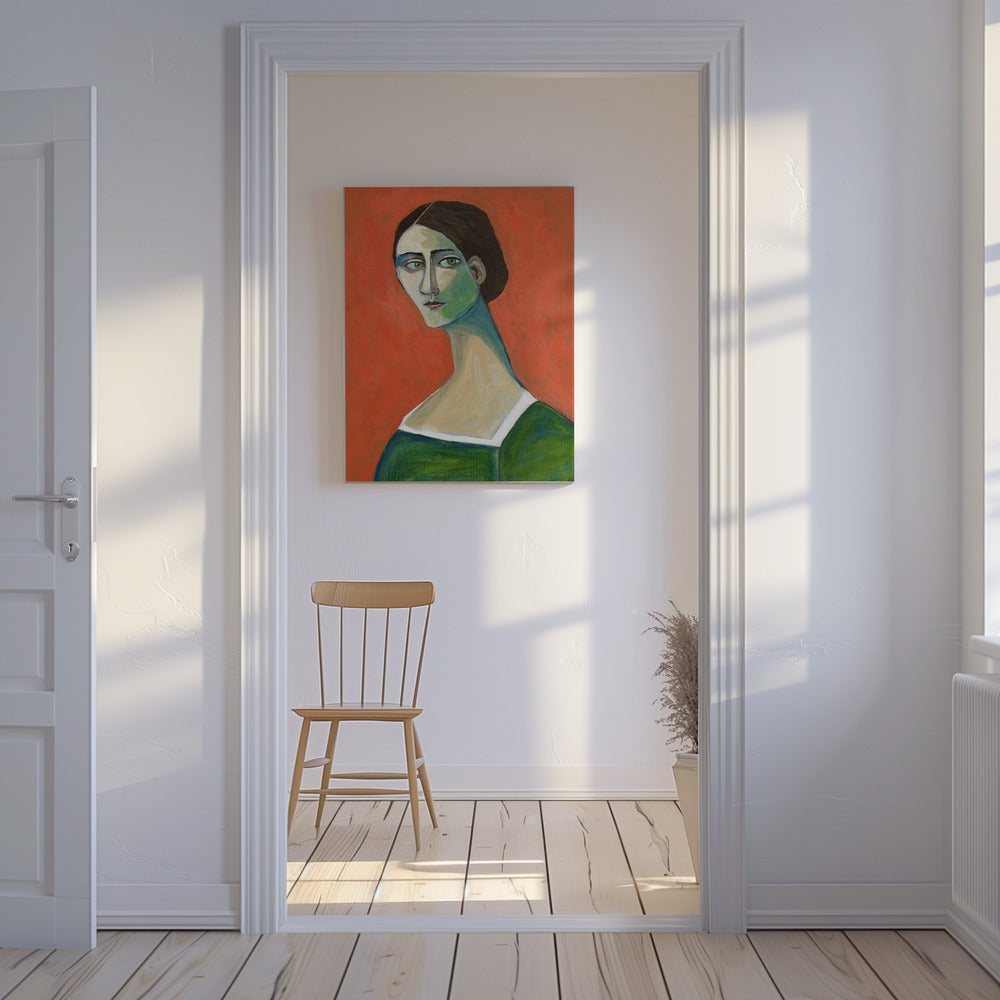 Vintage Frau in Grün | Leinwand