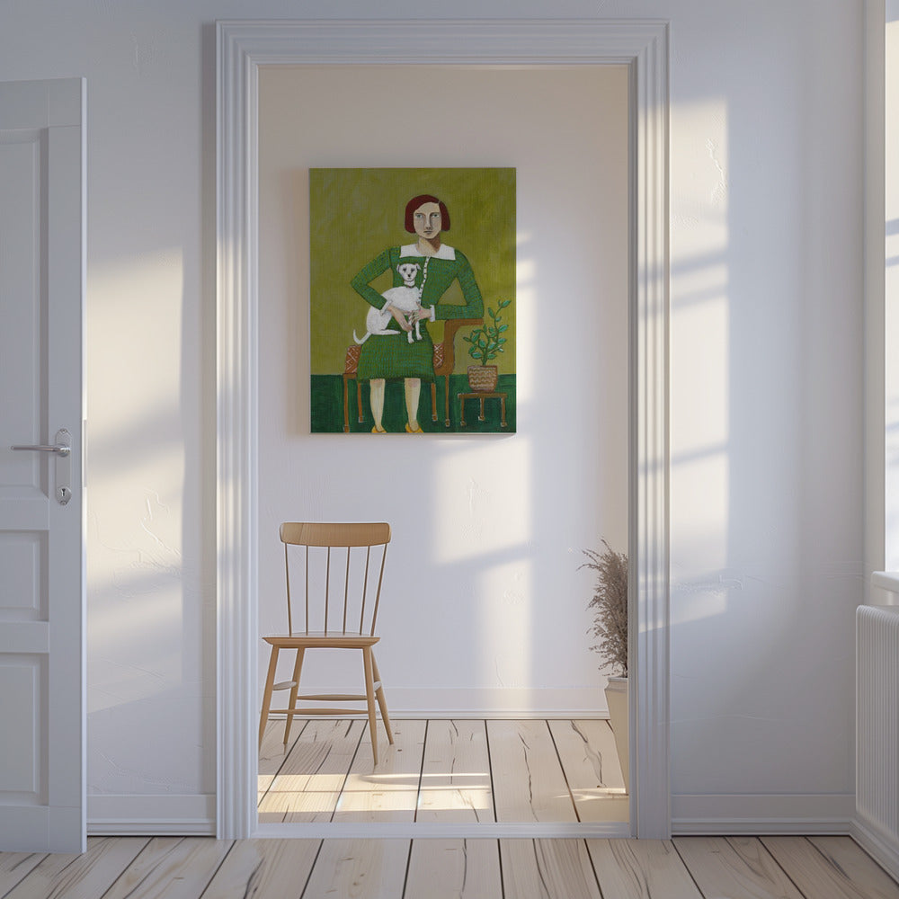 Vintage Lady with her white dog | Canvas