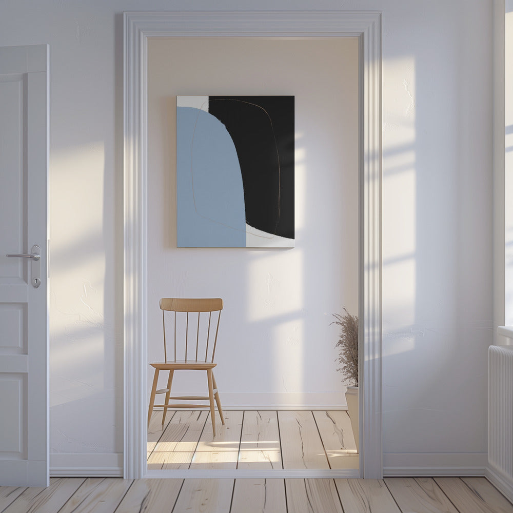 Überlappende schwarze und blaue Formen | Leinwand